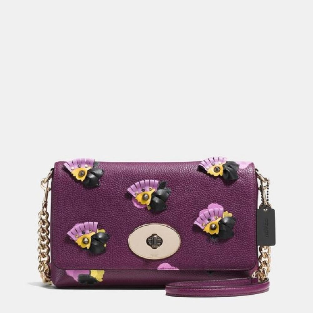 Coach Crosstown Applique 37163 Plum/Field Floral Leather Cross Body Bag